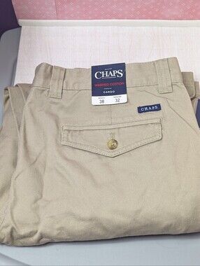 Chaps Pants Mens 38x32 Hudson Tan 100% Cotton Cargo Pocket Retro Classic